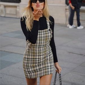 ZARA TEXTURED PLAID PINAFORE DRESS